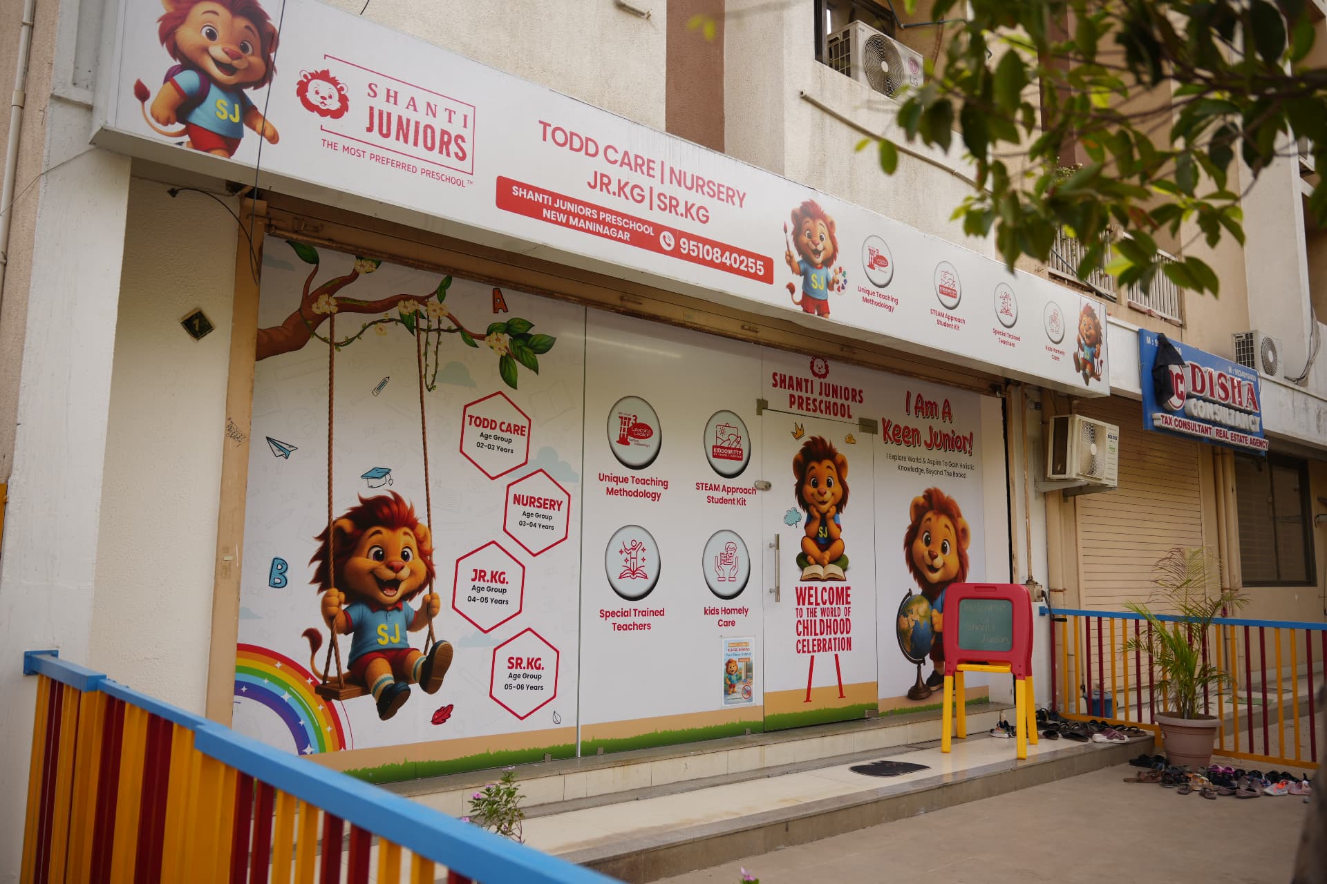 Shanti Juniors preschool center exterior signage